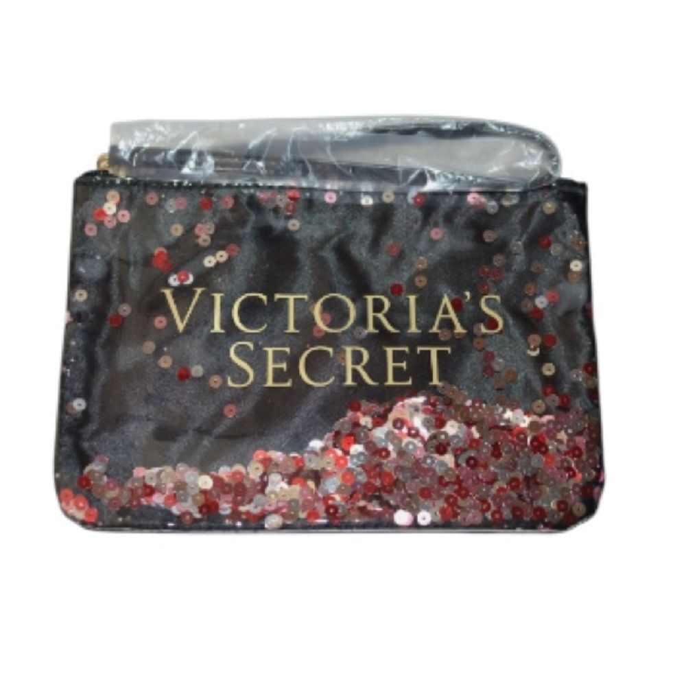 NEW Victorias Secret Sequin Glitter Wristlet Clutch Make Up Bag Gym Toiletries